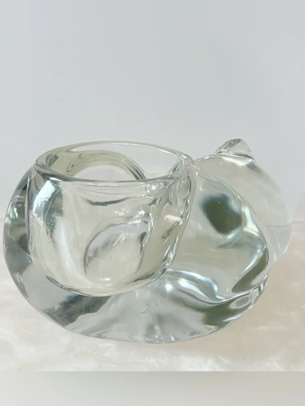 Vtg Indiana Glass Sleeping Cat Kitten Clear Glass Votive Candle Tealight Holder